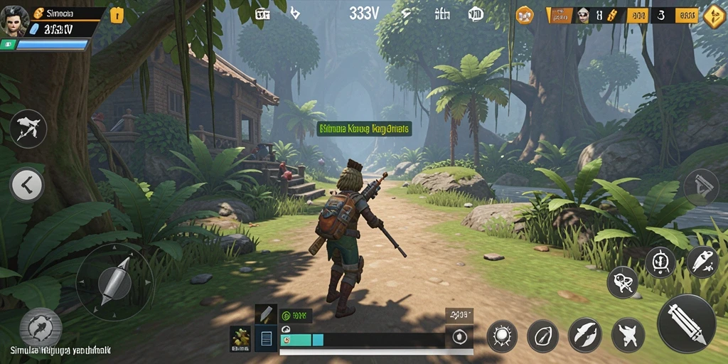 Screenshot menunjukkan gameplay interaktif dan karakter yang penuh warna.
