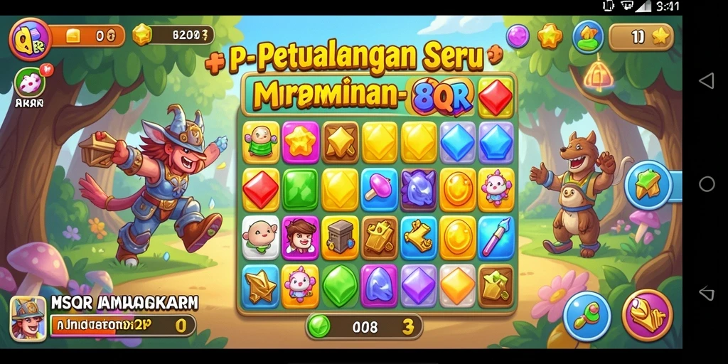Screenshot gameplay 8QR menampilkan aksi seru permainan Match-3.