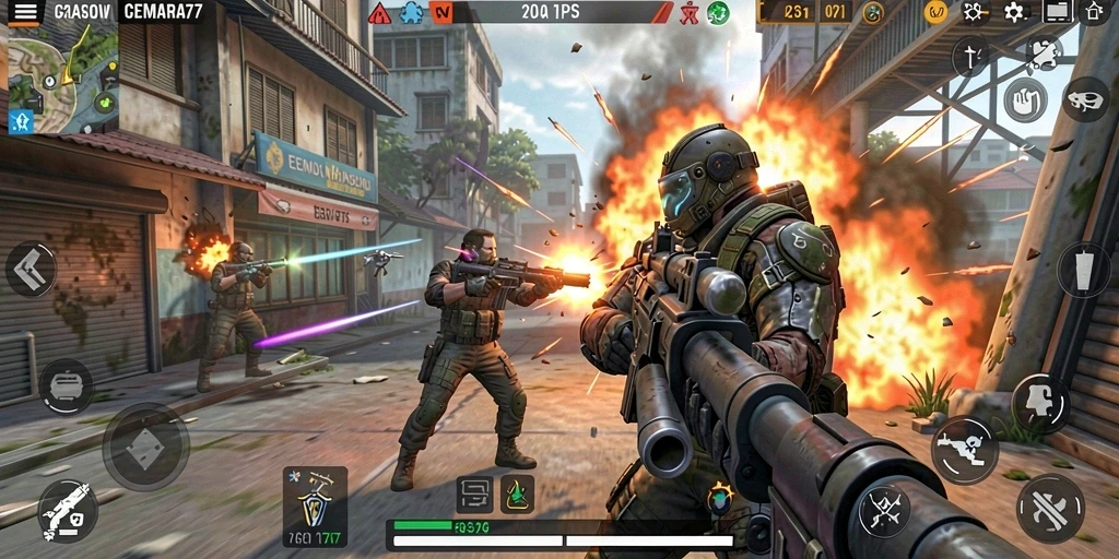 Gameplay CEMARA77 menampilkan aksi seru dalam pertempuran TPS.