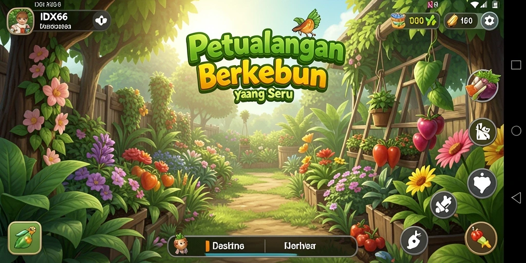 Tampilan seru gameplay berkebun dalam IDX66 dengan berbagai tanaman.
