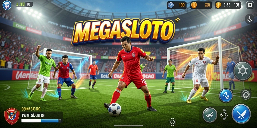 Screenshot utama MEGASLOTO menampilkan aksi seru permainan olahraga.