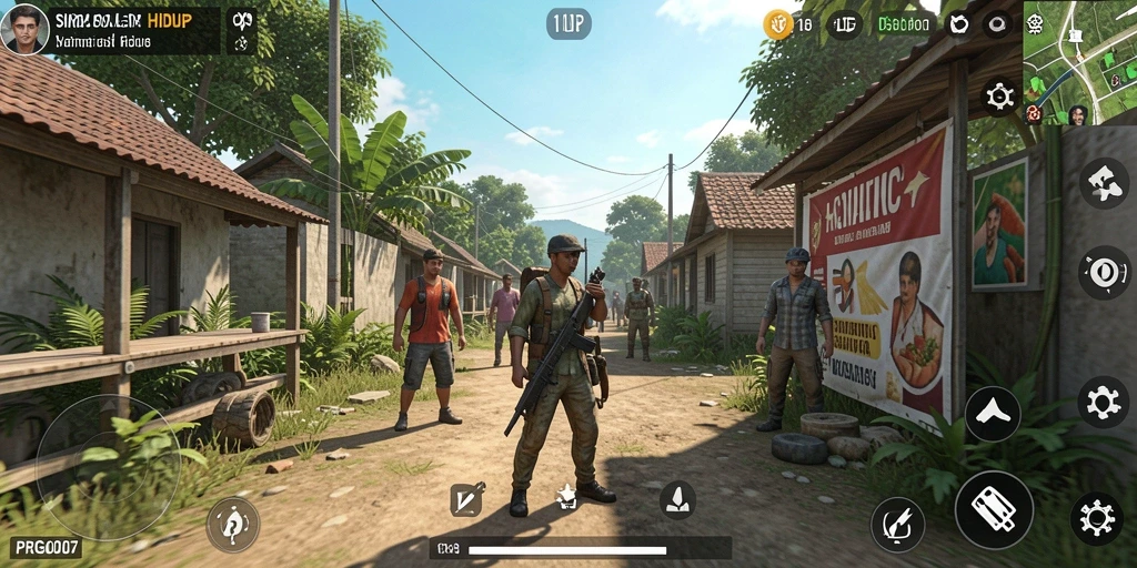 Screenshot gameplay PRG007 menampilkan karakter berinteraksi dalam lingkungan simulasi.
