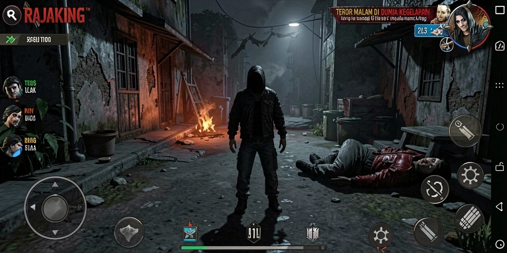 Gameplay menakutkan dalam RAJAKING dengan suasana horor.