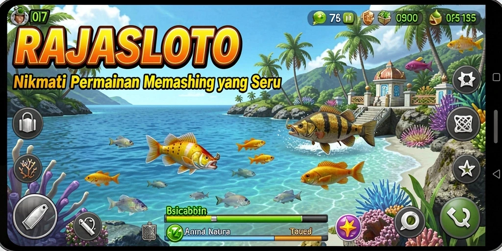 Screenshot gameplay RAJASLOTO menampilkan momen seru saat memancing.