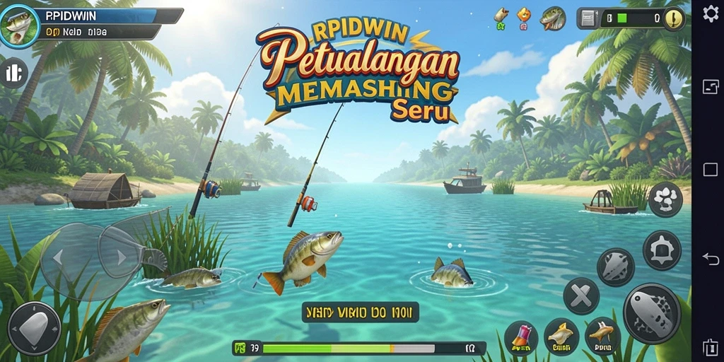 Screenshot gameplay RPIDWIN menampilkan aksi memancing yang seru.