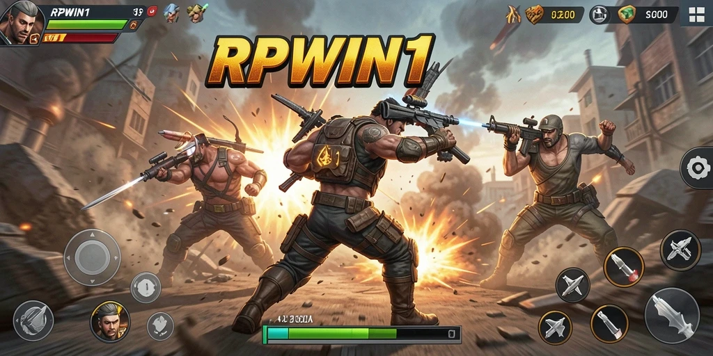 Screenshot utama RPWIN1 menampilkan aksi bertarung yang penuh energi.