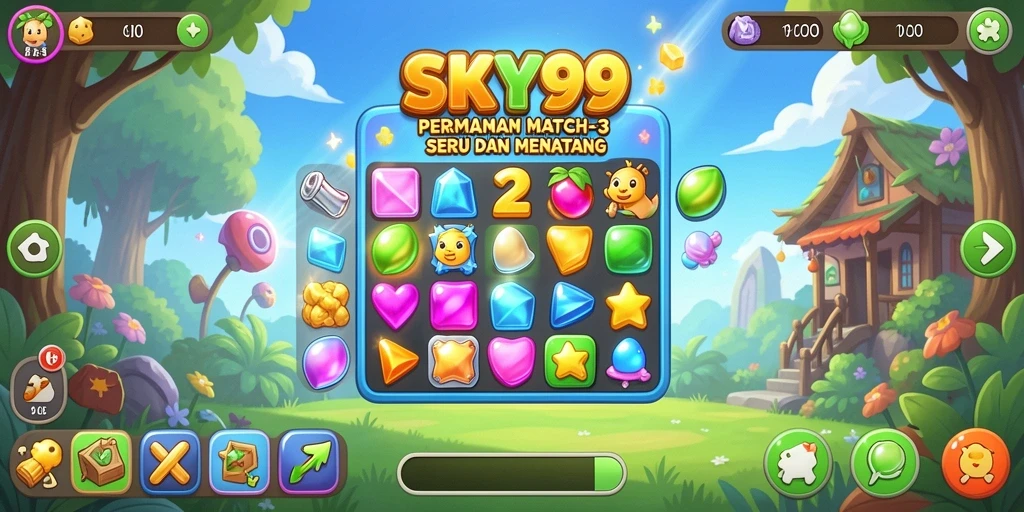 Screenshot menunjukkan aksi seru permainan Match-3 di SKY99.