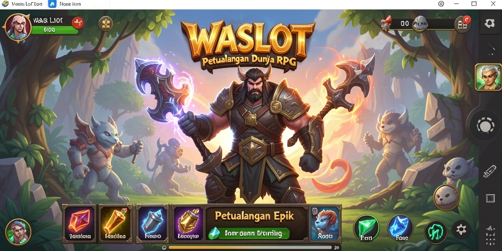 Tangkapan layar utama <strong>WASLOT</strong> menampilkan pertarungan mendebarkan di dunia RPG yang menawan.