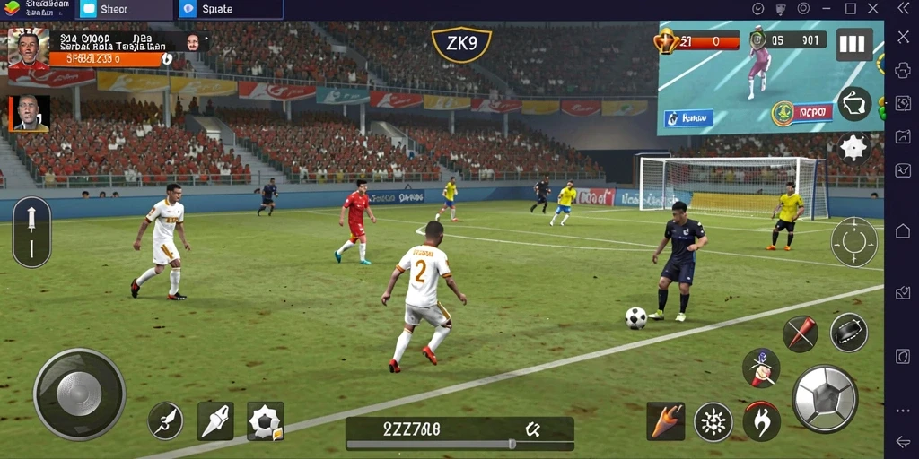 Screenshot ZK9 menampilkan aksi seru di lapangan sepak bola.